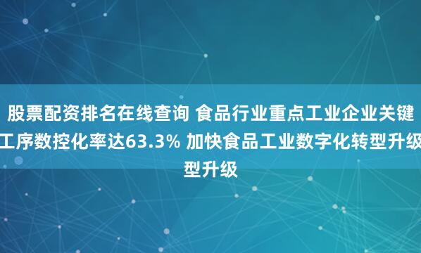 股票配资排名在线查询 食品行业重点工业企业关键工序数控化率达63.3% 加快食品工业数字化转型升级